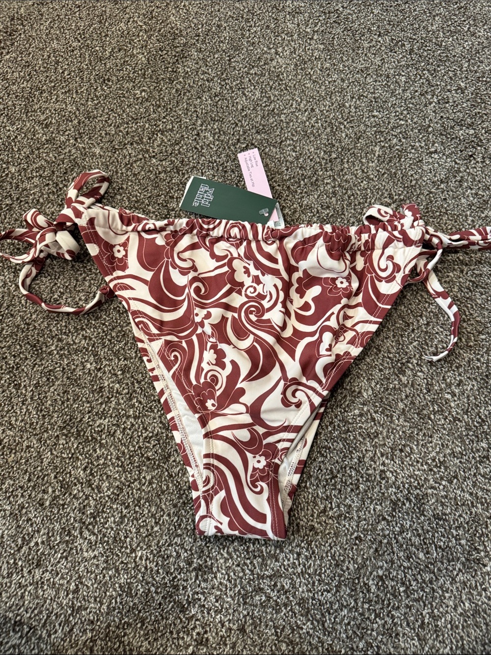 Brown and White Tie-Side Bikini Bottoms